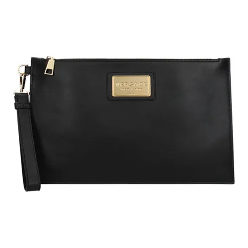 VERSACE Cow Leather Coin Purse, Clutch Men's Black