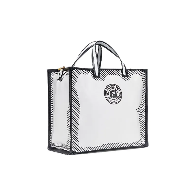 FENDI Glaze Canvas With Leather Tote Bag Shopping Bag Handbag Unisex White-1