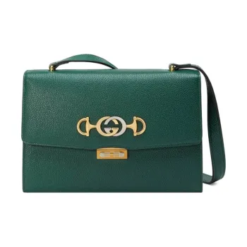 GUCCI Zumi Grained Leather Shoulder Bag Crossbody Bag Small Size Women's Dark Green