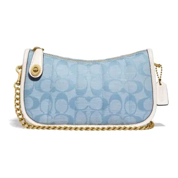 COACH Swinger Canvas With Leather Pochette Shoulder Bag Crossbody Bag Handbag Small Size Women's Blue