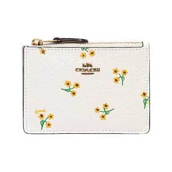 COACH Card Case Leather Card Clip Card Holder Women's White Yellow
