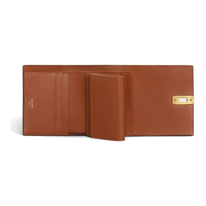 CELINE Shiny Cow Leather Wallet Women's Brown-3