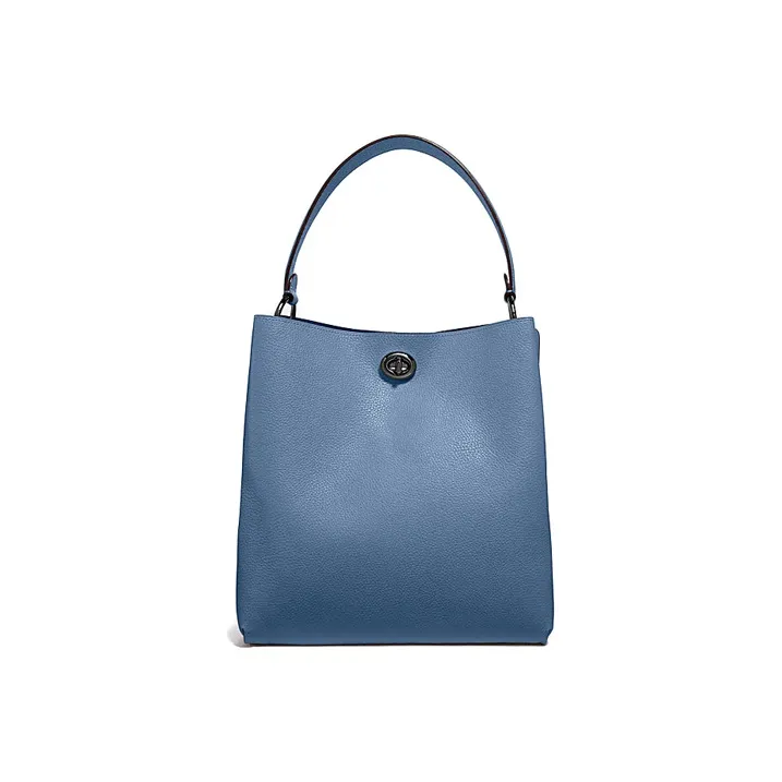 COACH Charlie Leather Bucket Bags Shoulder Bag Crossbody Bag Handbag Medium Size Women's Gray Blue-1