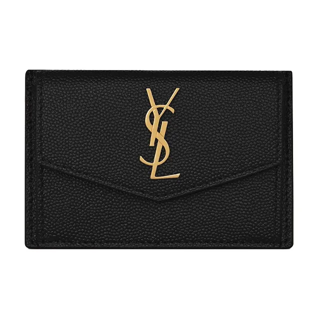 SAINT LAURENT UPTOWN Calfskin Business Card Holder Women's Black-0
