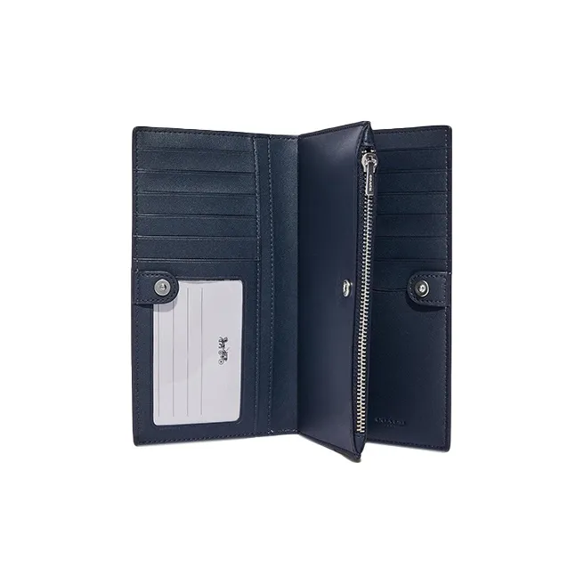 COACH Slim Wallet Pebbled Leather Wallet Clutch Small Size Women's Light Lake Green, Morandi Color Scheme-1