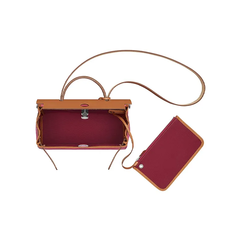 HERMES Herbag Zip Reversible Canvas Cow Leather Handbag Shoulder Bag Crossbody Bag Women's AJ Pink-3
