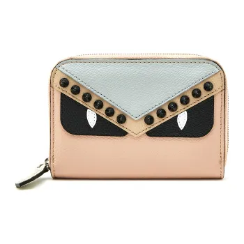 FENDI Multicolor Leather Wallet Women's Gray/Apricot Pink/Multicolor