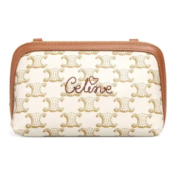 CELINE Leather Shoulder Bag Crossbody Bag Mini Women's White
