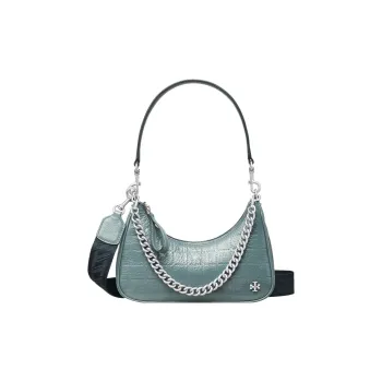 TORY BURCH MERCER Patent Leather Shoulder Bag Women's Heavy Rain Blue