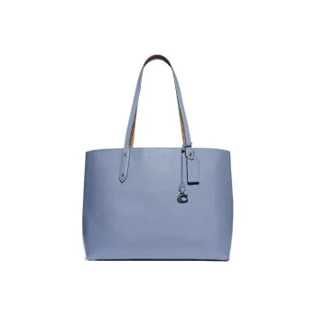 COACH Central Leather Tote One Shoulder Large Capacity Handbag Large Size Women's Haze Blue Morandi Color