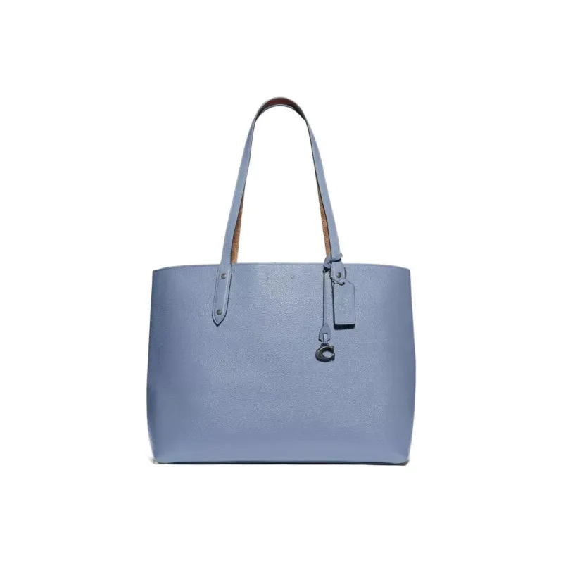 COACH Central Leather Tote One Shoulder Large Capacity Handbag Large Size Women's Haze Blue Morandi Color-0