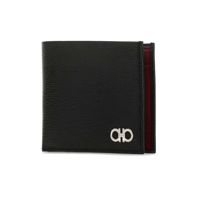 FERRAGAMO Cow Leather Coin Purse Wallet Men's Black Red-1