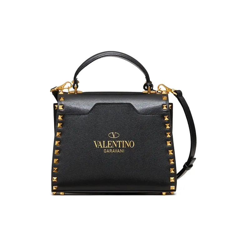 Valentino Rockstud Alcove Grained Calfskin Shoulder Bag Crossbody Bag Handbag Women's Black-2