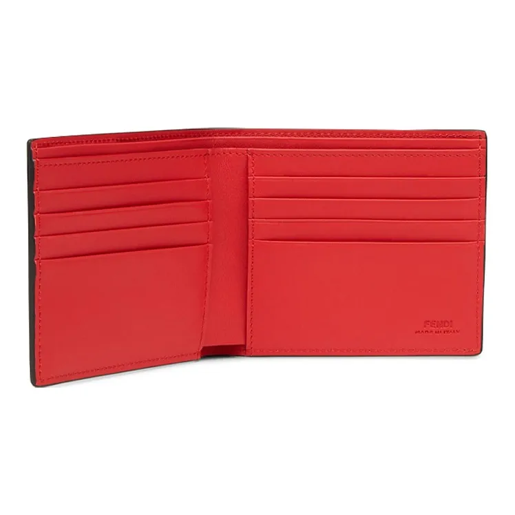 FENDI Calfskin Wallet Men's Black/Yellow/Red-4