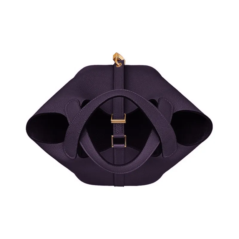 HERMES Maurice Bullock Leather Basket Bag, Bucket Bag, Handbag 18 Women's N5 Cassis Black Currant Color-2