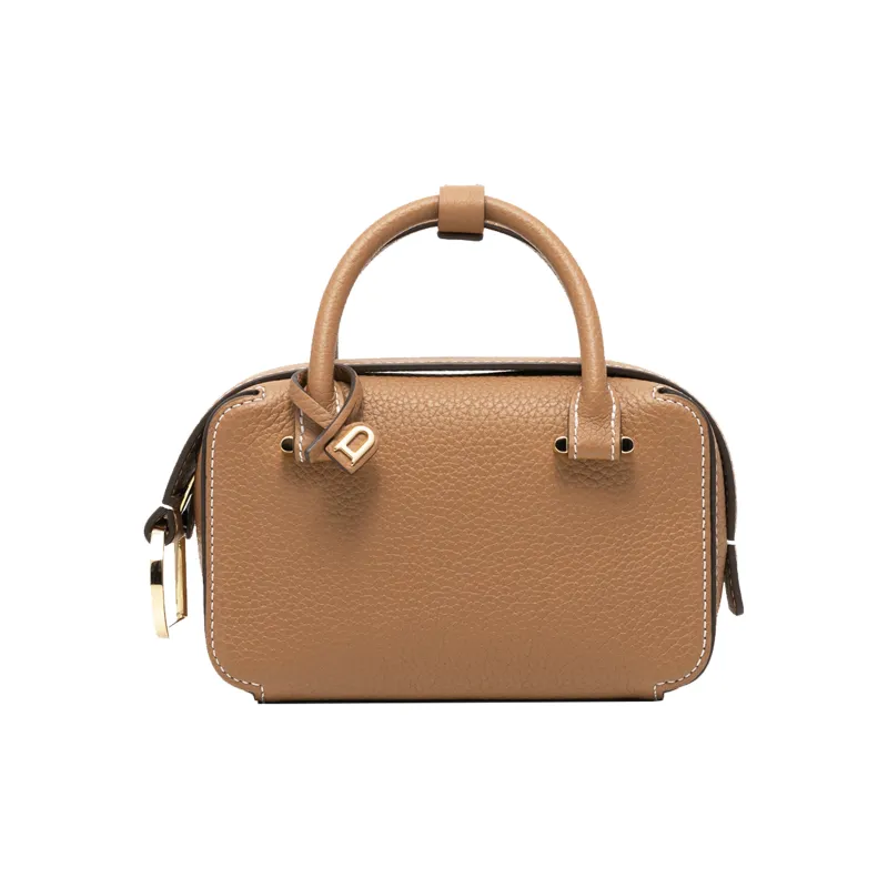 Delvau Cool Bo Textured Calfskin Shoulder Bag Crossbody Bag Handbag Extra Mini Women's Caramel Brown-2