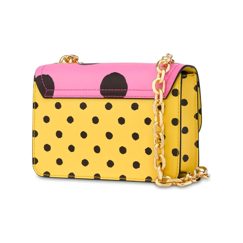 MOSCHINO Cow Leather Shoulder Bag Women's Pink Yellow-1