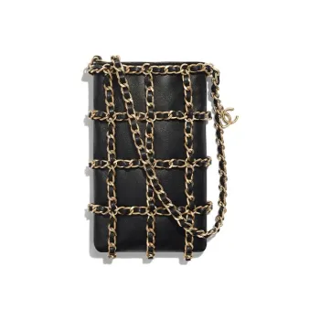 CHANEL Lambskin Crossbody Bag With Cell Phone Pouch Women's Black