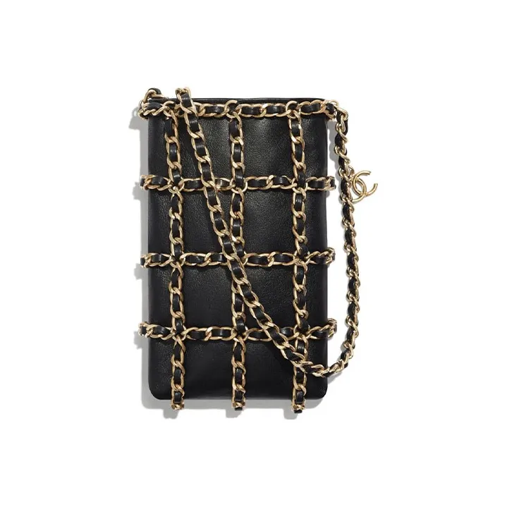 CHANEL Lambskin Crossbody Bag With Cell Phone Pouch Women's Black-0
