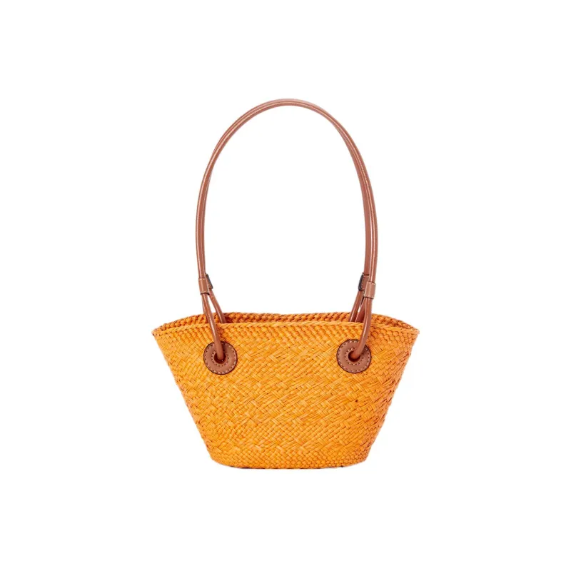 LOEWE Basket Iraque Palm Fiber/Cow Leather Basket Bag Shoulder Bag Tote Bag Shopping Bag Handbag Mini Women's Orange-2