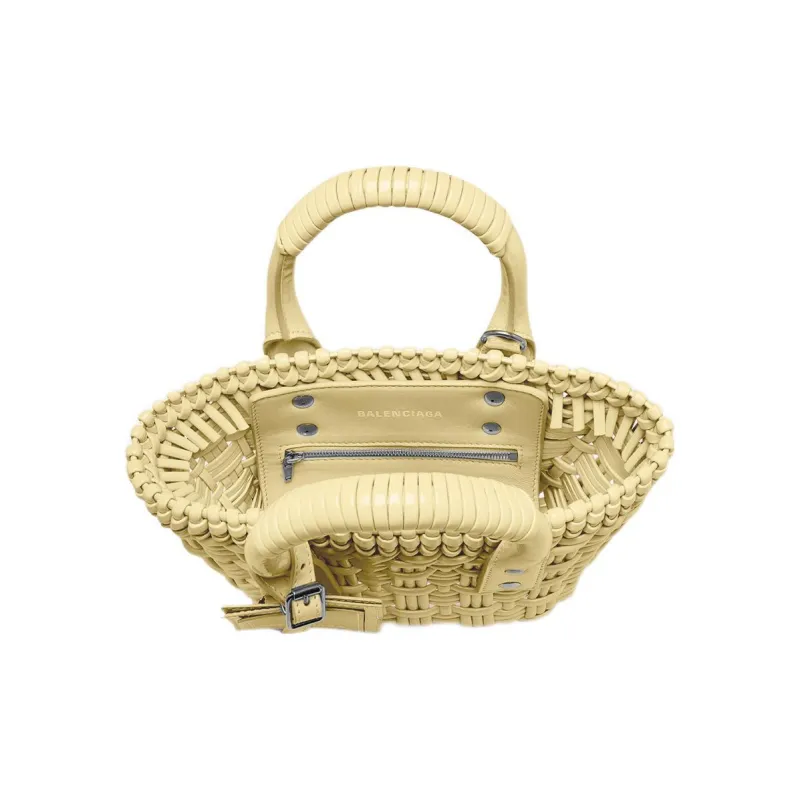 Balenciaga BISTRO Cotton Basket Bag Crossbody Bag Shoulder Bag Women's Light Yellow-3