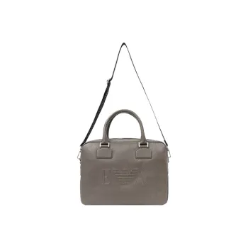 EMPORIO ARMANI Cow Leather Briefcase Shoulder Bag Crossbody Bag Handbag Regular Men's Gray Brown