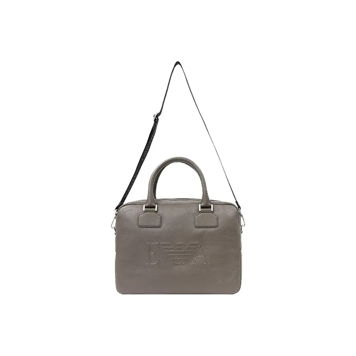 EMPORIO ARMANI Cow Leather Briefcase Shoulder Bag Crossbody Bag Handbag Regular Men's Gray Brown-0