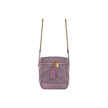 SAINT LAURENT YSL Leather Cotton Box Bag, Shoulder Bag, Crossbody Bag Women's Purple