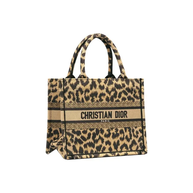 DIOR BookTote Pattern Embroidery Tote Bag Shopping Bag Handbag Women's Leopard Print-1