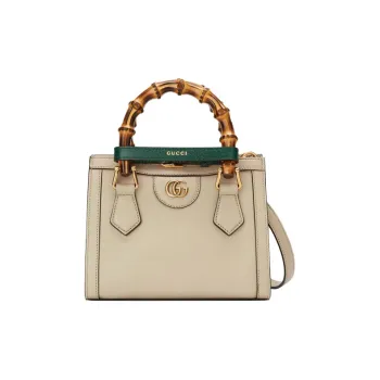 GUCCI Diana Leather Tote Shoulder Bag Crossbody Bag Handbag Mini Women's Greige