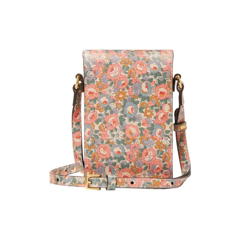 GUCCI Liberty Collaboration Leather Cell Phone Pouch Shoulder Bag Crossbody Bag Mini Women's Light Pink/Multicolor-1