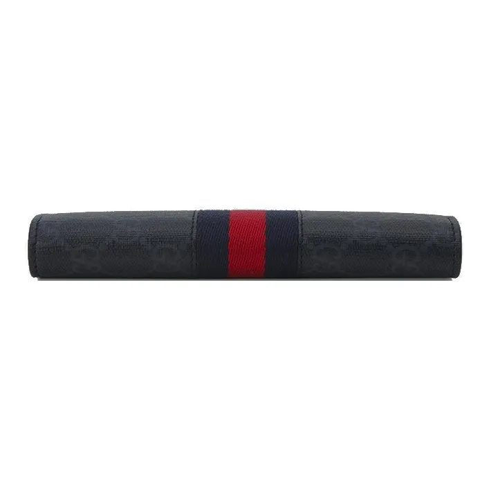 GUCCI Webbing Canvas With Leather Wallet Men's Black Gray Color-2