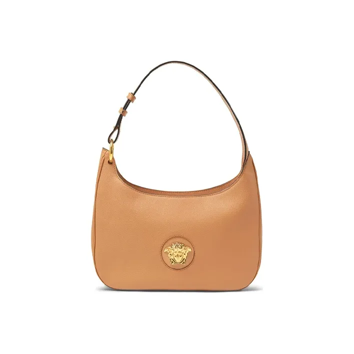 VERSACE La Medusa Cow Leather Shoulder Bag Women's Camel-0