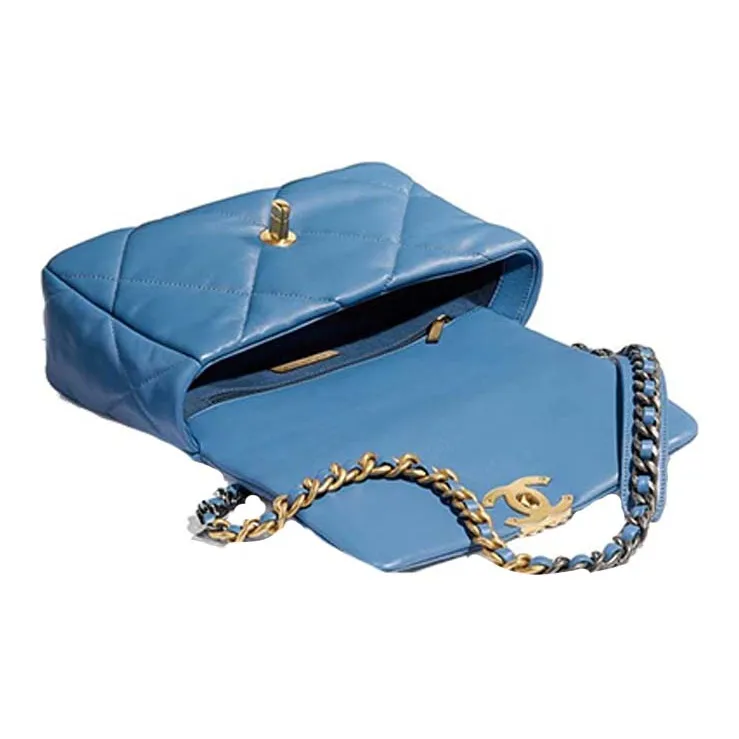 CHANEL 19Bag Lambskin Flap Bag, Chain Shoulder Bag, Crossbody Bag Trumpets Women's Blue-1
