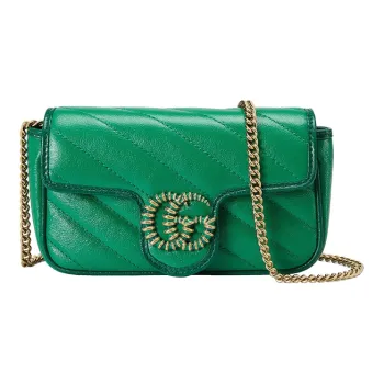 GUCCI GG Marmont Quilting Leather Shoulder Bag Crossbody Bag Mini Women's Green/Bright Green