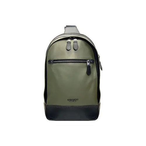 COACH Graham Calfskin Fanny Pack Crossbody Bag Sling Bag Large Size Men's Army Green & Black