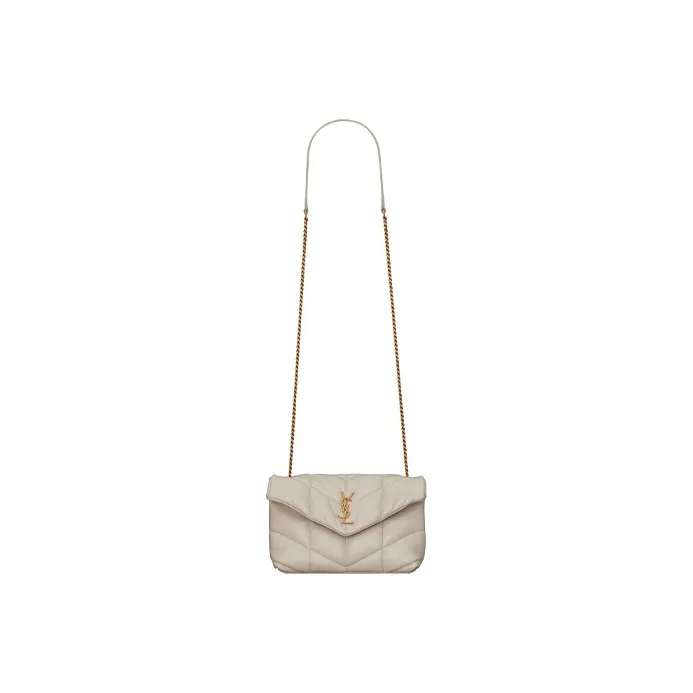 SAINT LAURENT Quilting Lambskin Chain Bag Cloud Bag Pillow Bag Shoulder Bag Crossbody Bag Mini Women's White-1