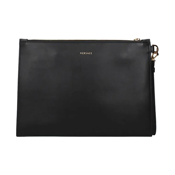 VERSACE Cow Leather Coin Purse, Clutch Men's Black-3