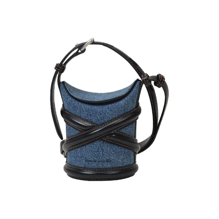 Alexander McQueen The Curve Mini Shoulder Bag Denim Black-2