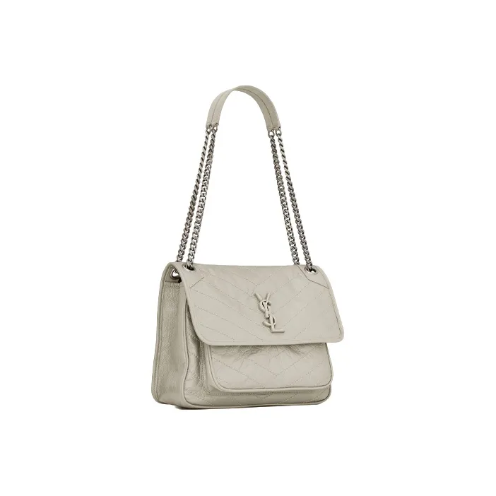 SAINT LAURENT Leather Hobo Bag, Crossbody Bag, Shoulder Bag Medium Size Women's White-2