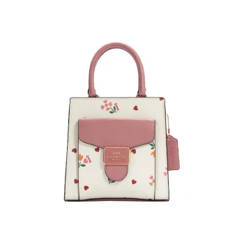 COACH Pepper Canvas With Leather Handbag, Shoulder Bag, Crossbody Bag Mini Women's White & Pink