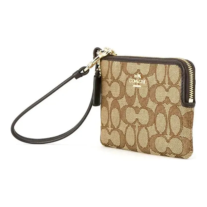 COACH Wristlet Fabric With Leather Wrist Bags Clutches Small Size Women's Khaki-1