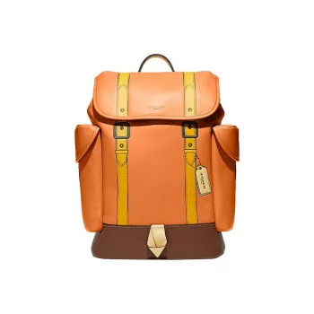 COACH Hitch Cow Leather Textile Leather Laptop Backpack Men's Yellow Brown Orange Multicolor
