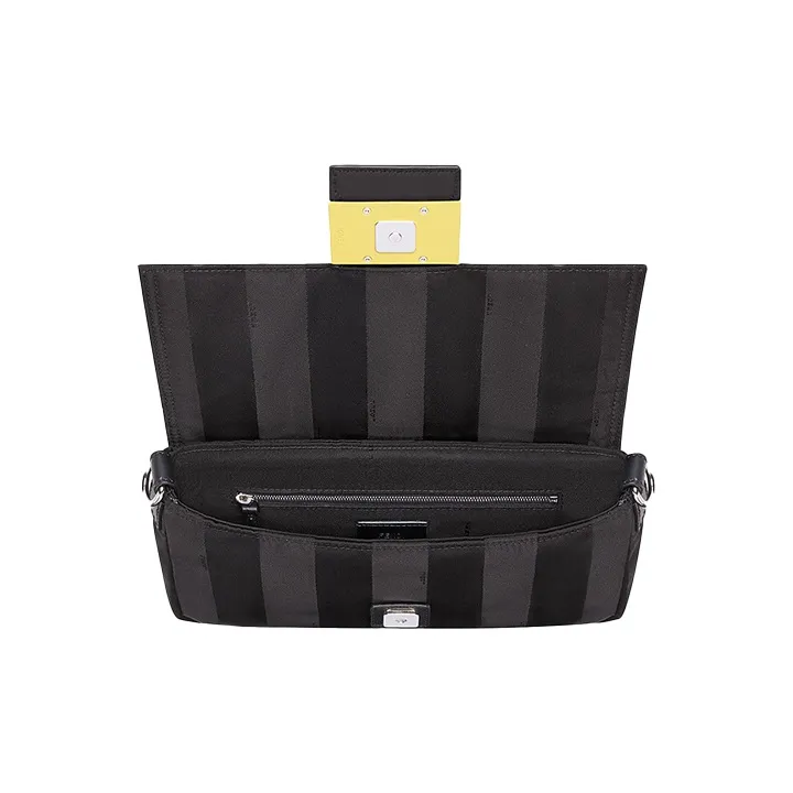 FENDI Baguette Nylon With Leather Crossbody Bag, Shoulder Bag Men's Black-4