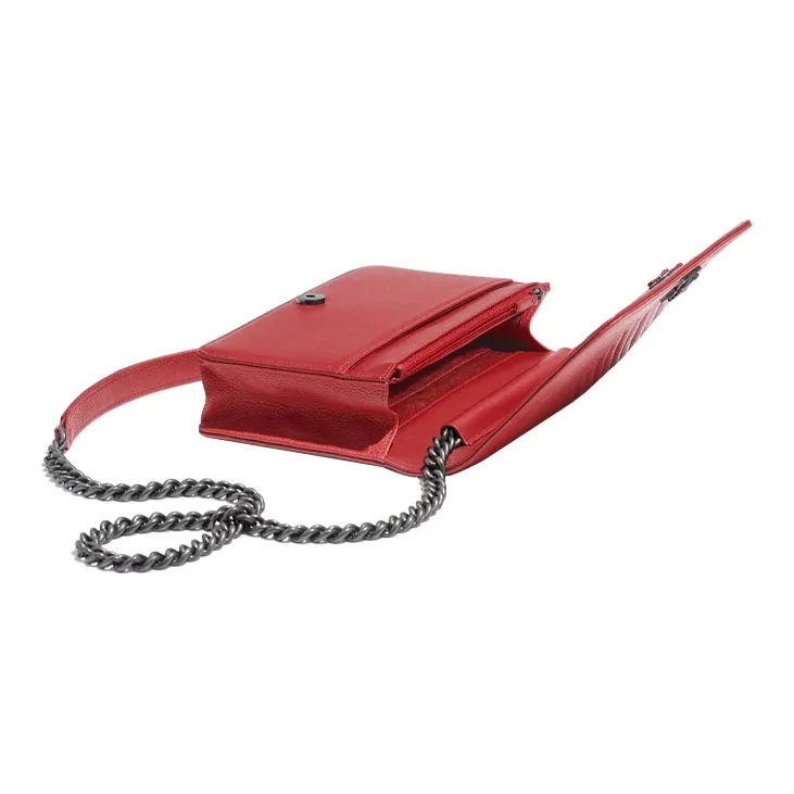 CHANEL Cow Leather Belt Chain Wallet, Shoulder Bag Women's Red-3