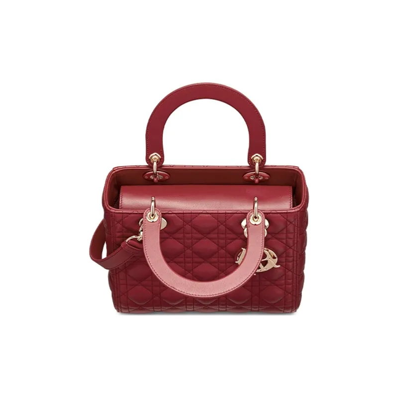 DIOR Lady Dior Sheepskin Lady Dior Bag, Shoulder Bag, Crossbody Bag, Handbag Medium Size Women's Cherry Red-2