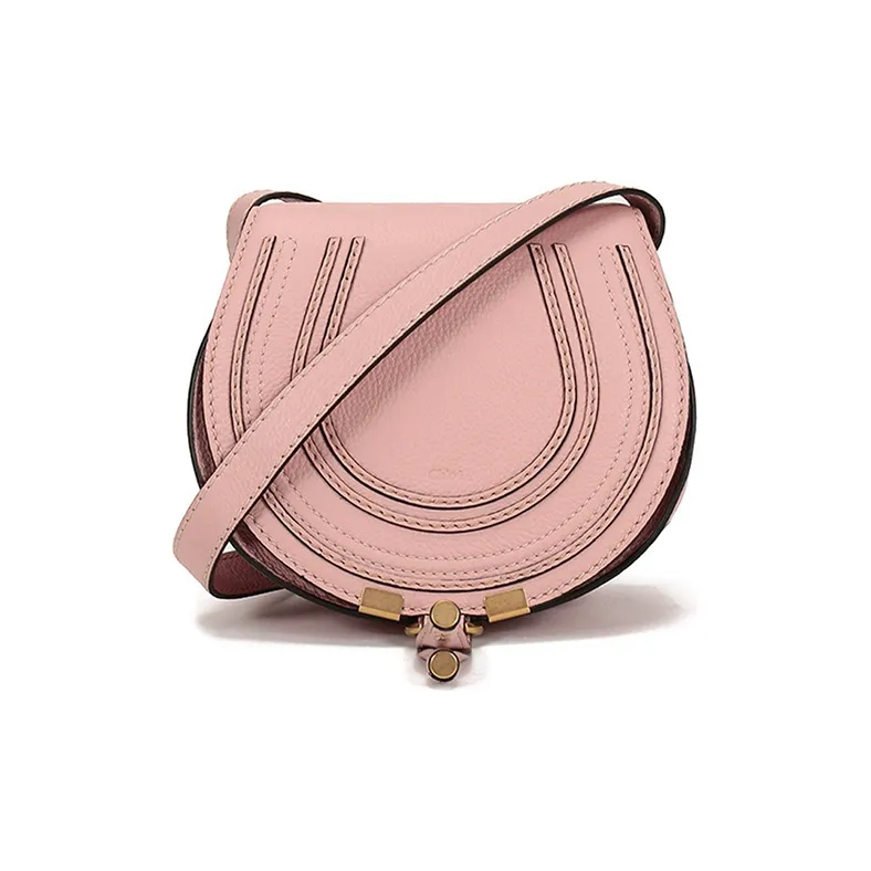 Chloe Leather Saddle Bag, Crossbody Bag, Shoulder Bag Mini Women's Light Pink-0