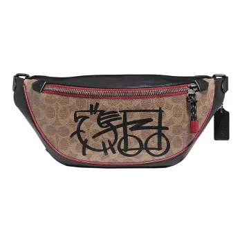 COACH Rivington Leather PVC Crossbody Bag Fanny Pack Sling Bag Large Size Men's Khaki Red Black
