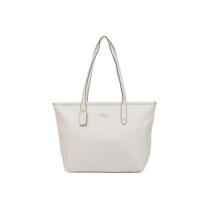 COACH City Zip Tote Canvas With Leather Tote Bag Shopping Bag Shoulder Bag Women's Pearl White-0