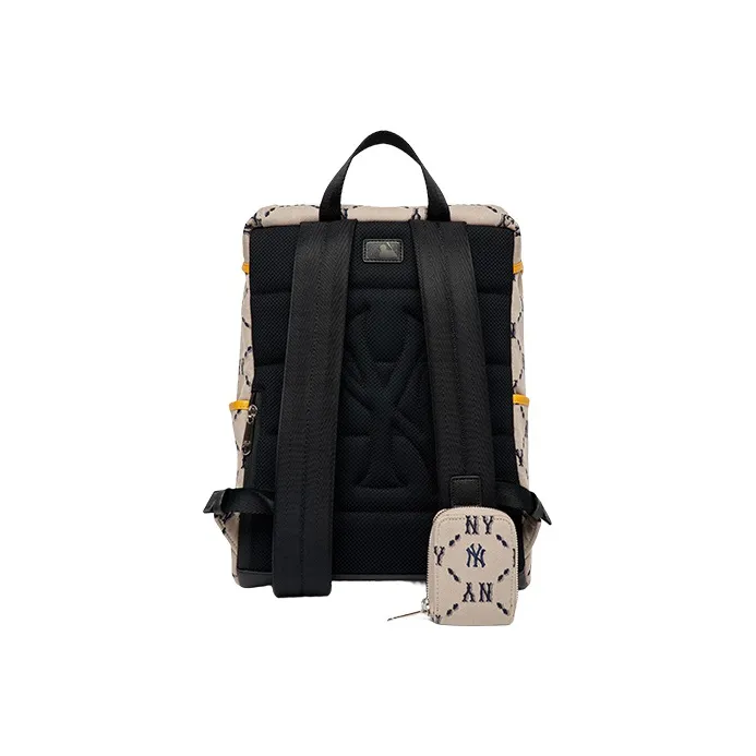 MLB Monogram Collection Polyester Artificial Leather Bonded Laptop Backpack Regular Unisex Beige-2